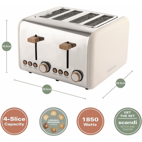 Hamilton Beach Scandi 4 Slice Toaster Matte Cream with Wood Effect Open Box