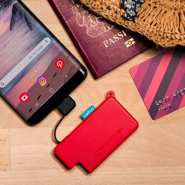Veho Pebble Pokket 1000Mah Micro-Sized Keyring Power Bank Red