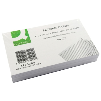 Q-Connect Record Card 5x3 Inches Ruled Feint White (Pack of 100) KF35204