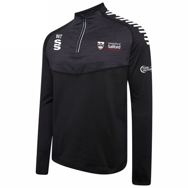 Salford University - School of Health - 1/4 Zip Dual Performance Top - Unisex Fit. Black