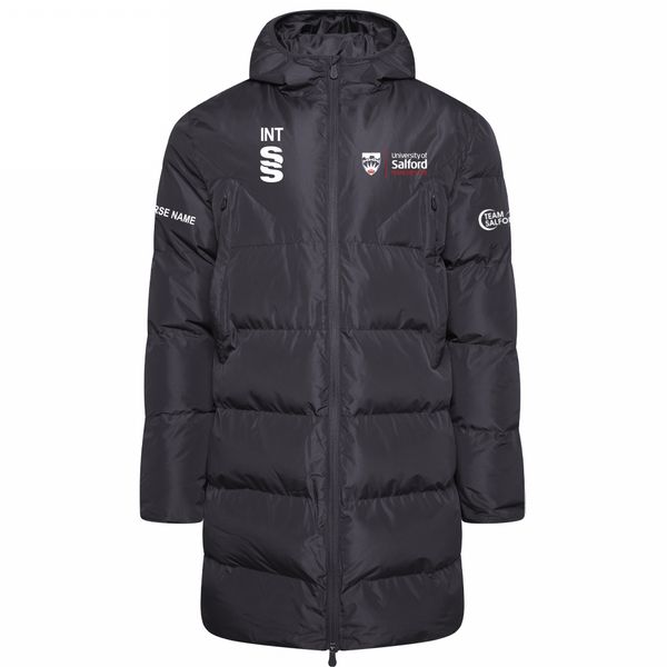 Salford University - School of Health - Active Long Padded Jacket - Unisex Fit. Black